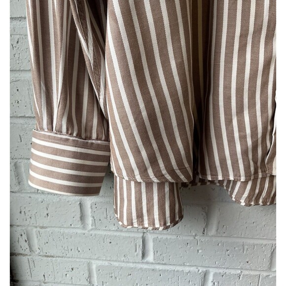 Tiglio Shirt Men  Beige Rustic Strip Cotton Dress Button Up Made in Italy 34/35 - Picture 4 of 14